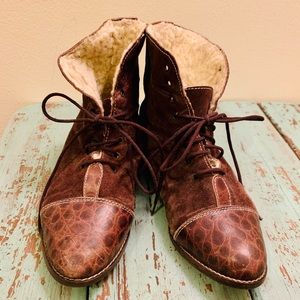 Brown suede/ leather lace up booties